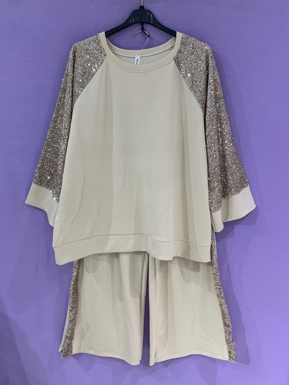 Completo curvy paillettes avorio