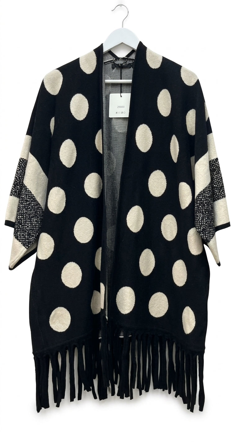 Maxi mantella fantasia con frange curvy