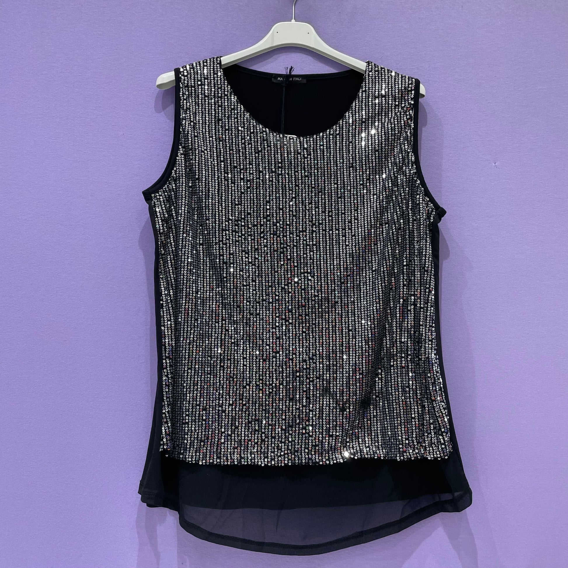 Top paillettes spallina larga