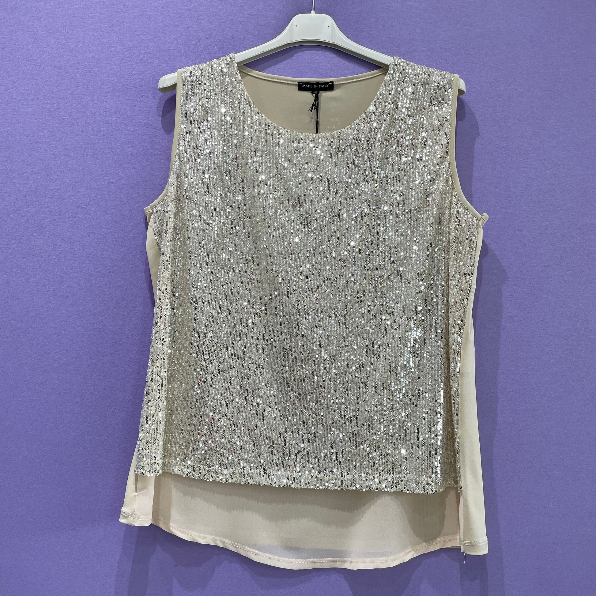 Top paillettes spallina larga