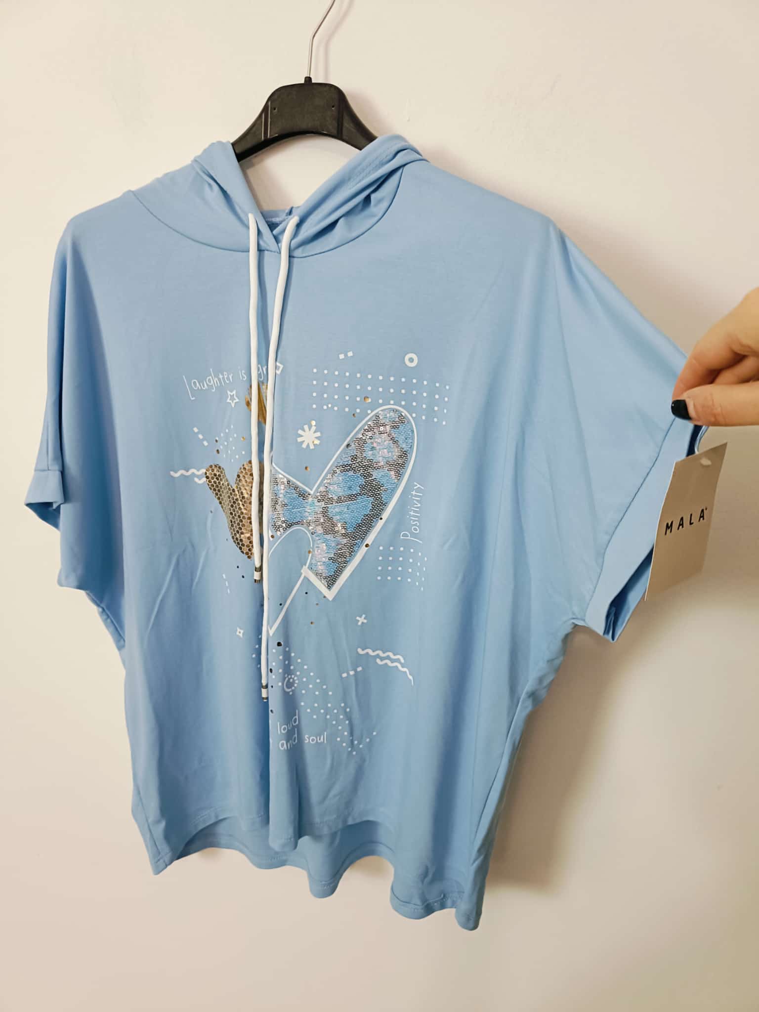 T-shirt cuore glitter azzurra