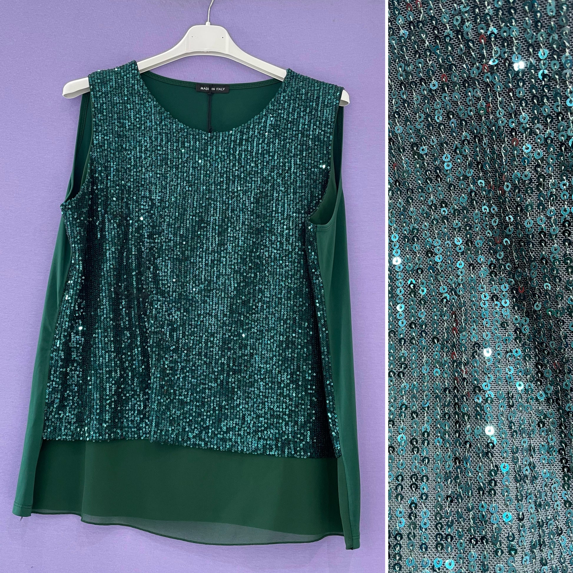 Top paillettes spallina larga