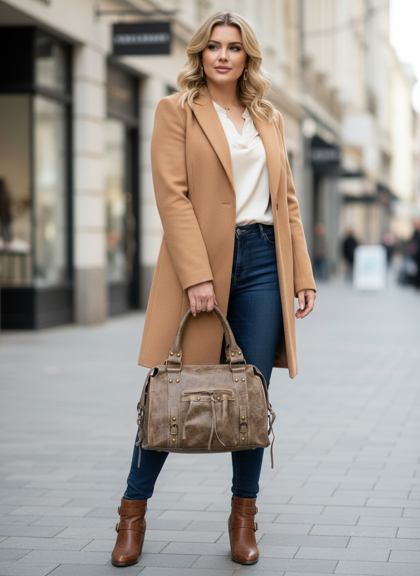 City bag media vera pelle
