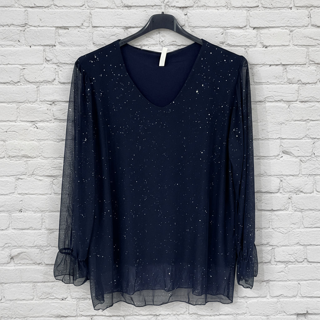 Maglia curvy doppio pannello brillantini