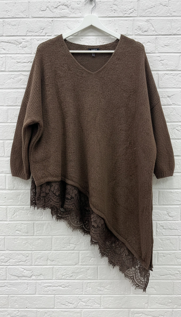 Maxi maglione taglio obliquo con pizzo donna curvy