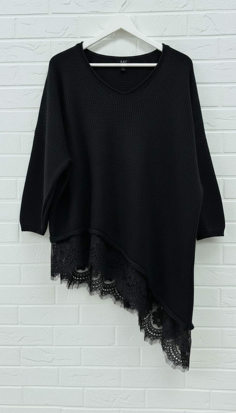 Maxi maglione taglio obliquo con pizzo donna curvy