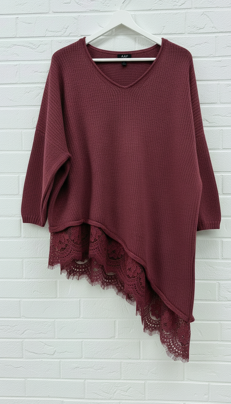 Maxi maglione taglio obliquo con pizzo donna curvy