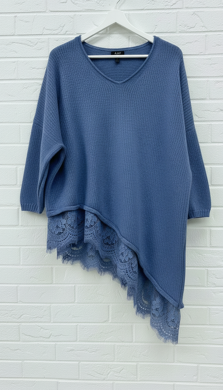 Maxi maglione taglio obliquo con pizzo donna curvy