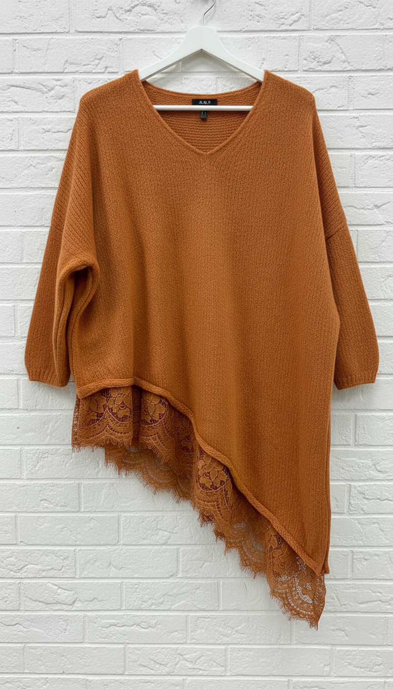 Maxi maglione taglio obliquo con pizzo donna curvy