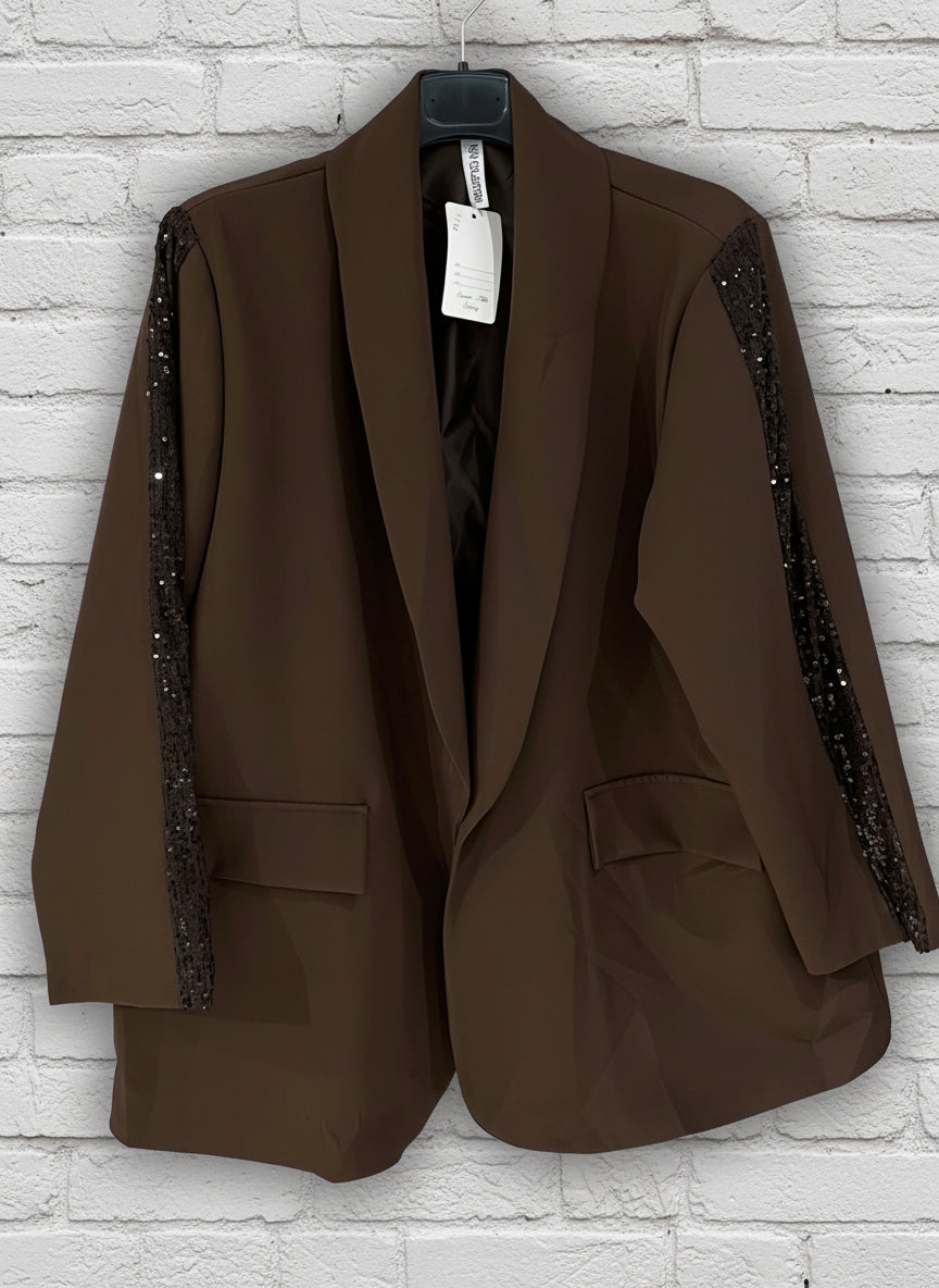 Blazer maxi con paillettes foderato curvy
