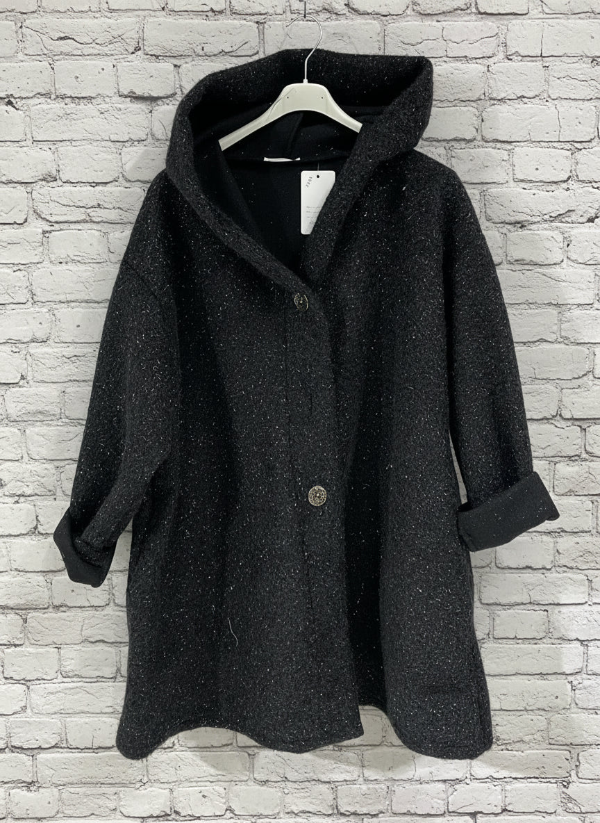 Maxi cappotto lurex con cappuccio curvy