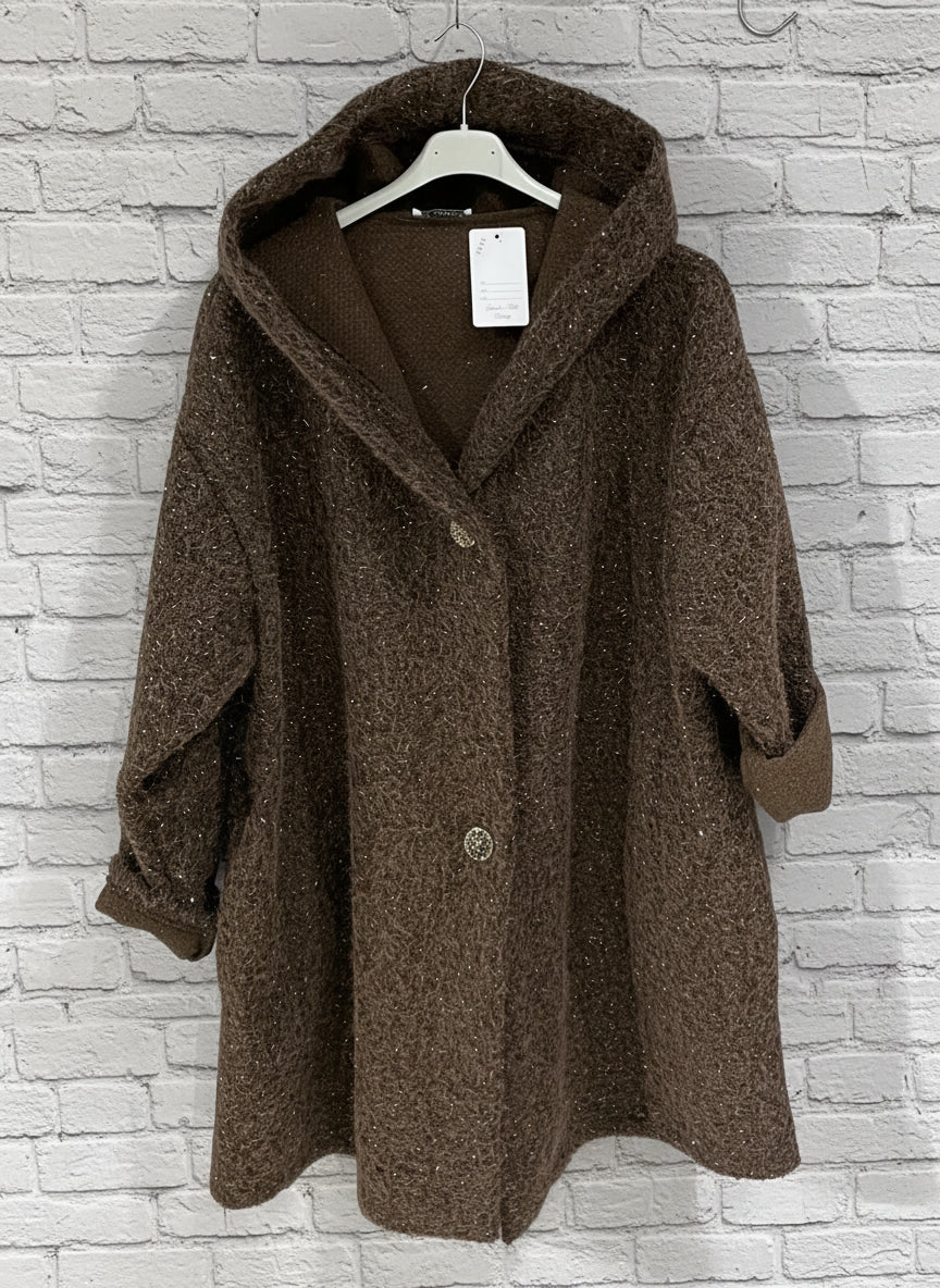 Maxi cappotto lurex con cappuccio curvy