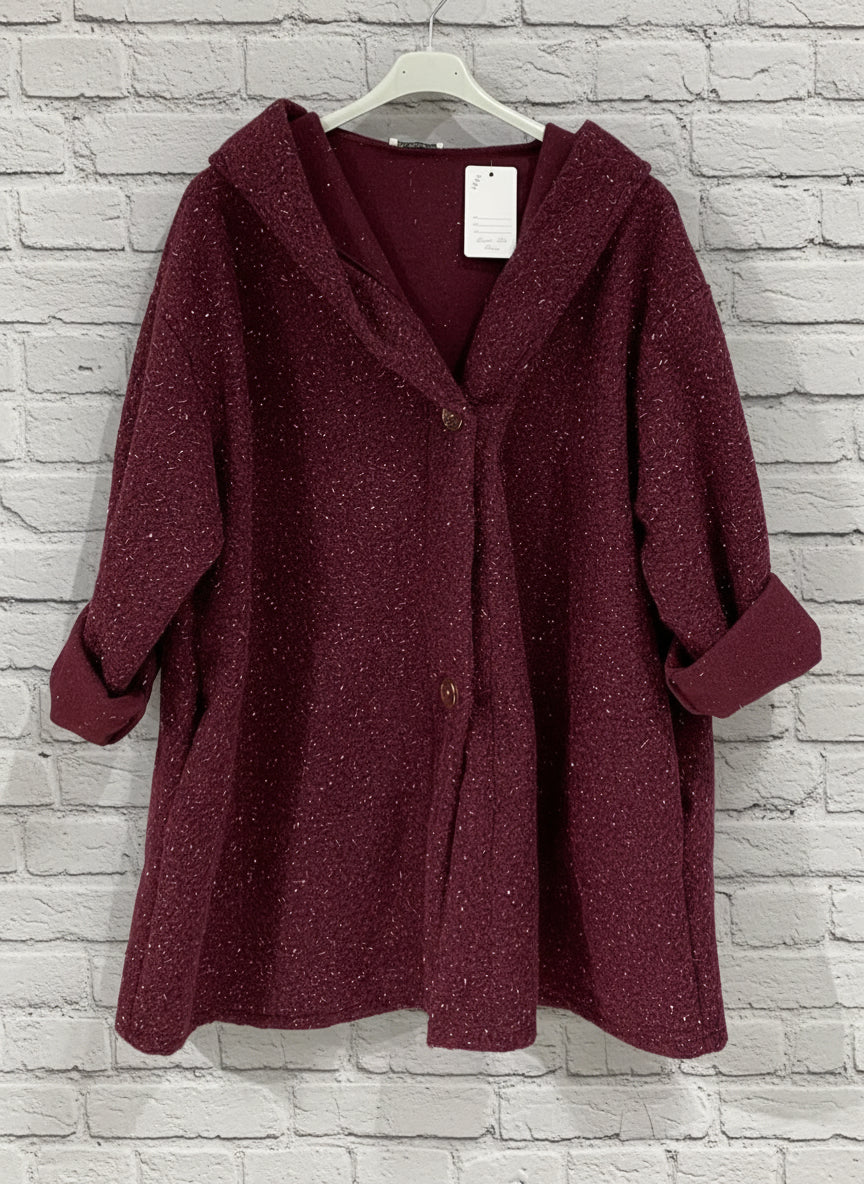 Maxi cappotto lurex con cappuccio curvy