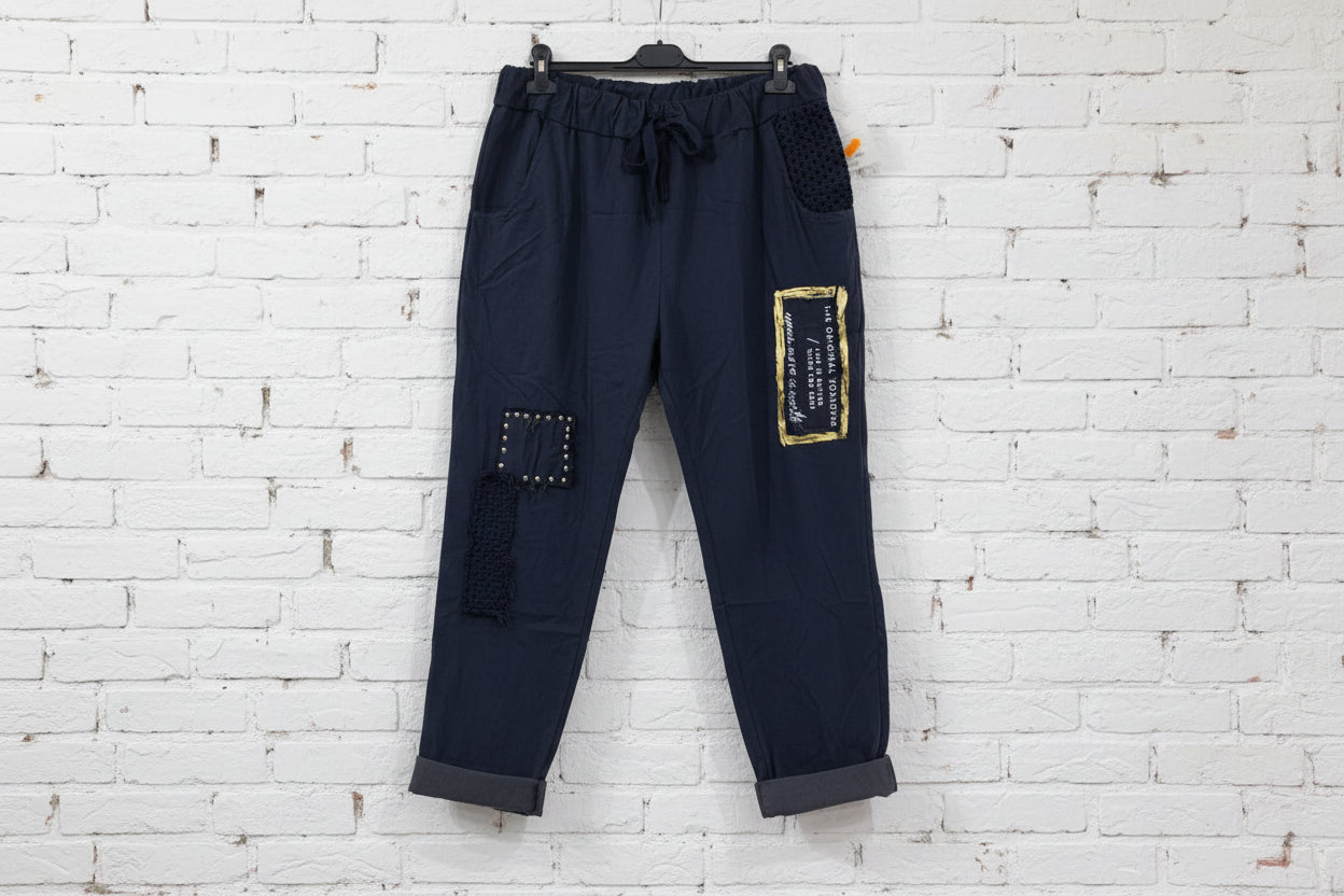 Maxi jeansetto applicazioni macramè laccio curvy