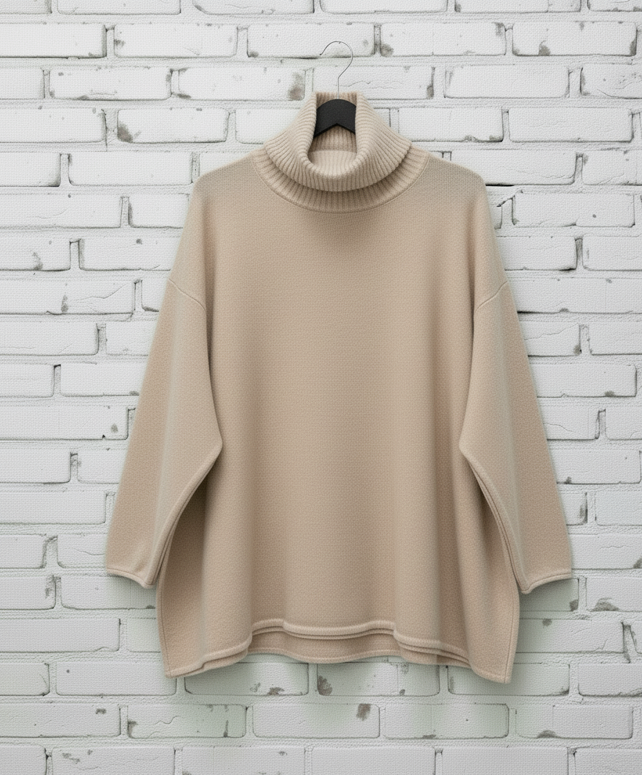 Maxi maglione lana rasata collo alto curvy taglie comode