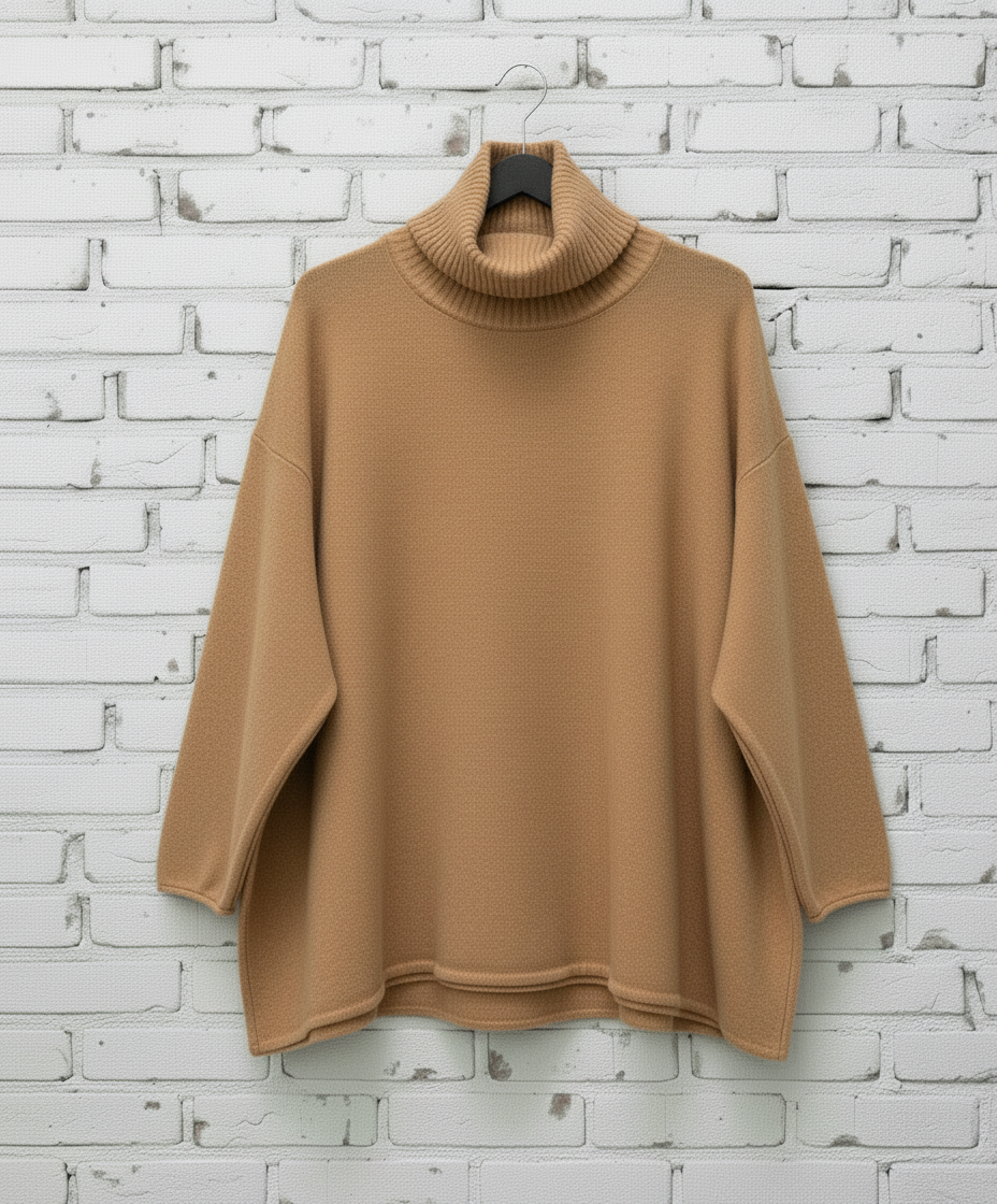 Maxi maglione lana rasata collo alto curvy taglie comode