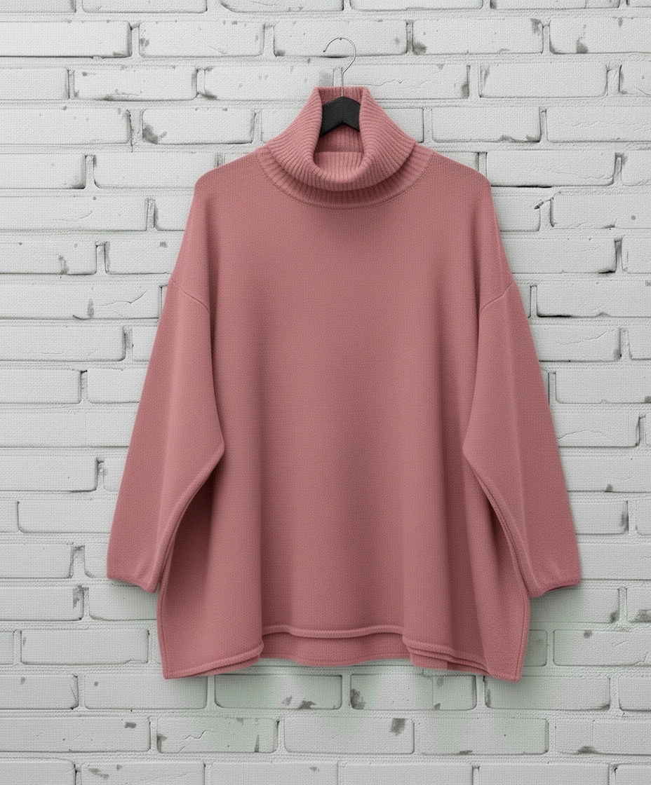 Maxi maglione lana rasata collo alto curvy taglie comode