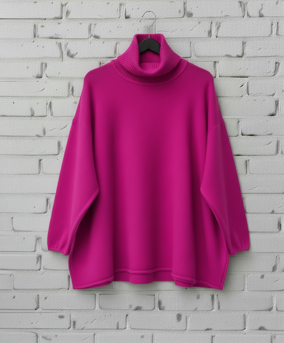 Maxi maglione lana rasata collo alto curvy taglie comode