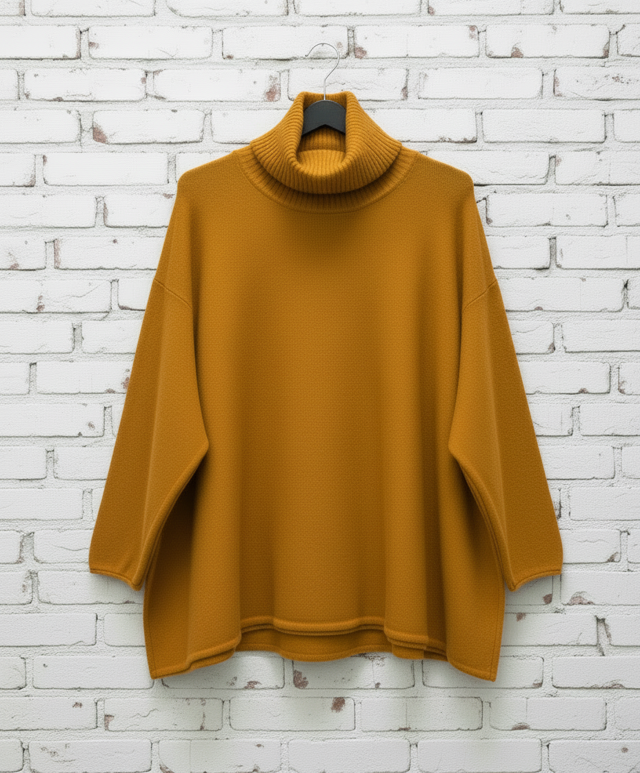 Maxi maglione lana rasata collo alto curvy taglie comode