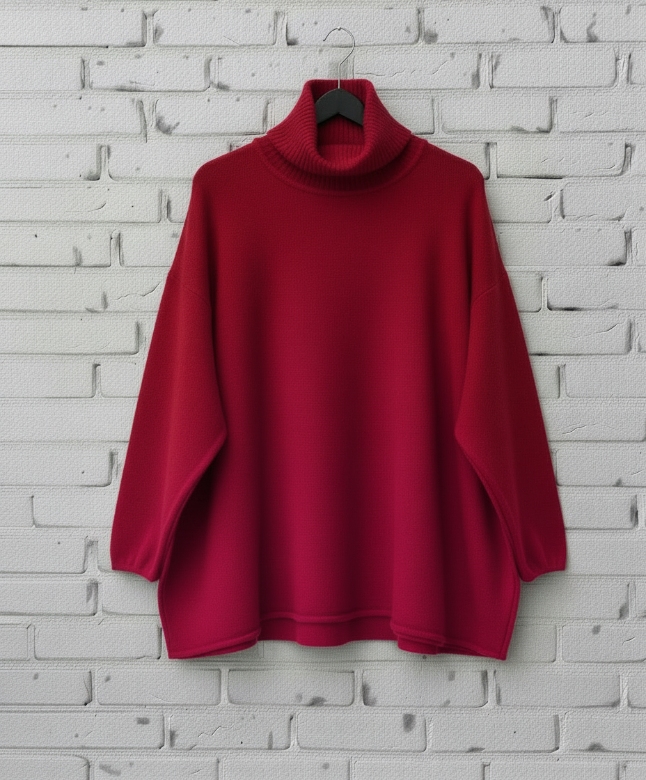 Maxi maglione lana rasata collo alto curvy taglie comode