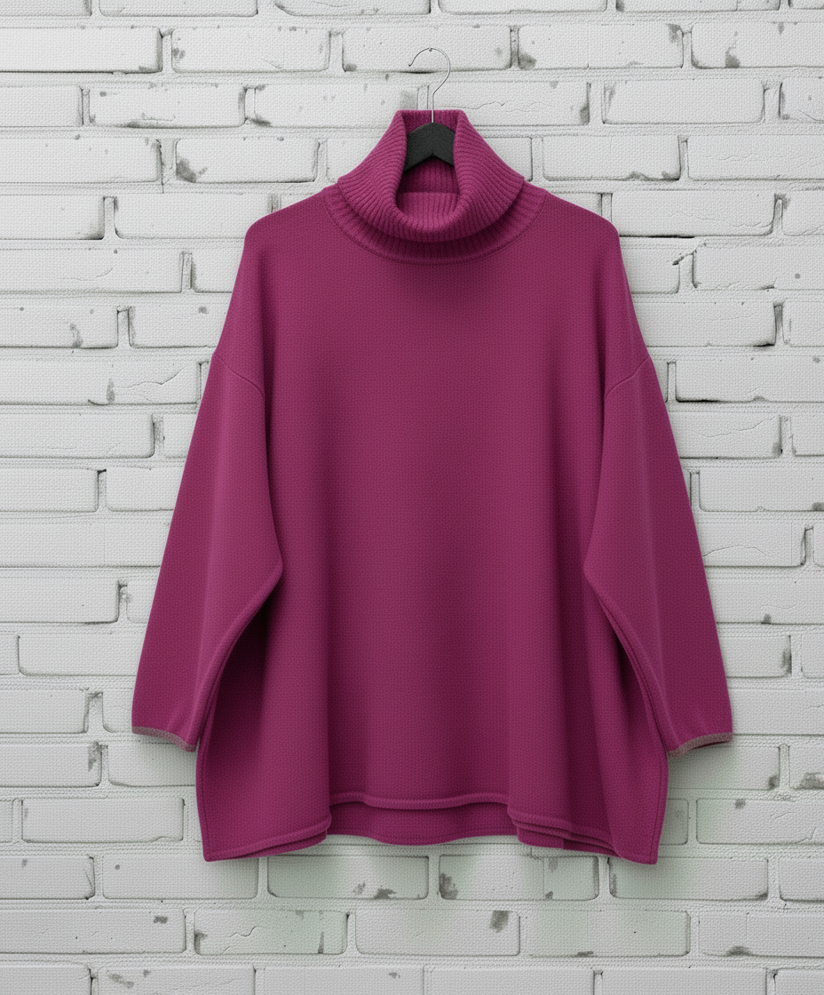 Maxi maglione lana rasata collo alto curvy taglie comode