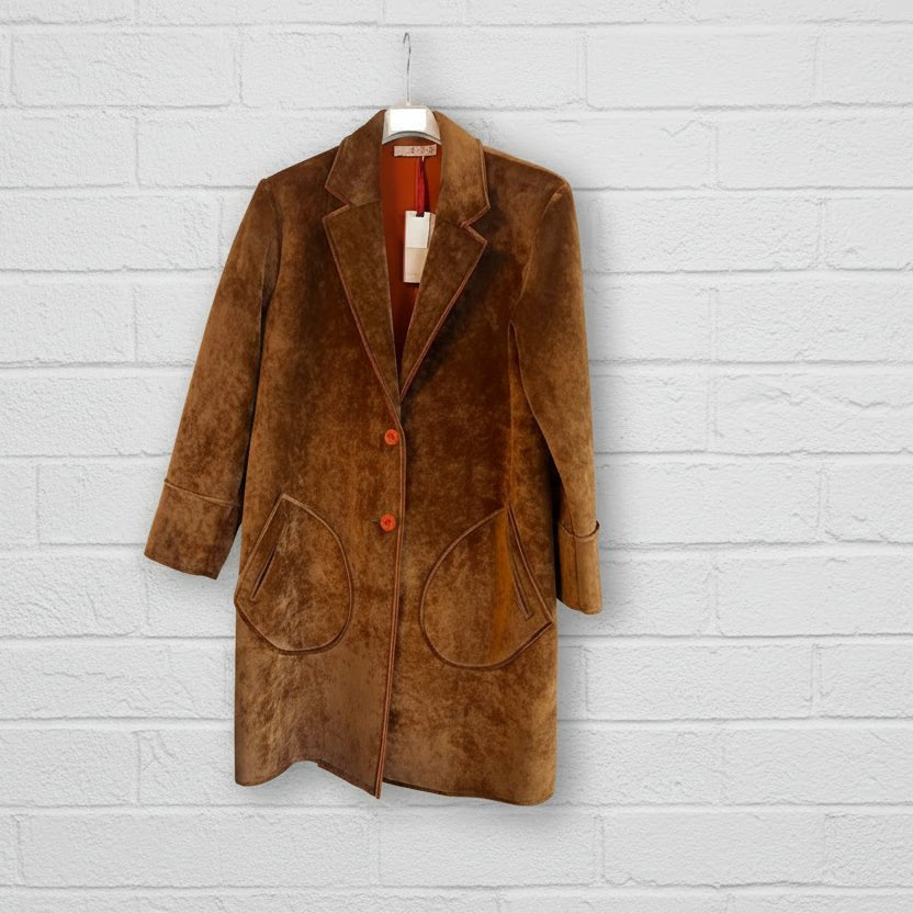 Cappotto donna lungo Scuba Over effetto camoscio - Outlet Alberto Cacciari - Prima Fila Moda Curvy