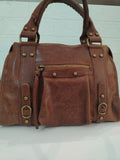 City bag media marrone in vera pelle