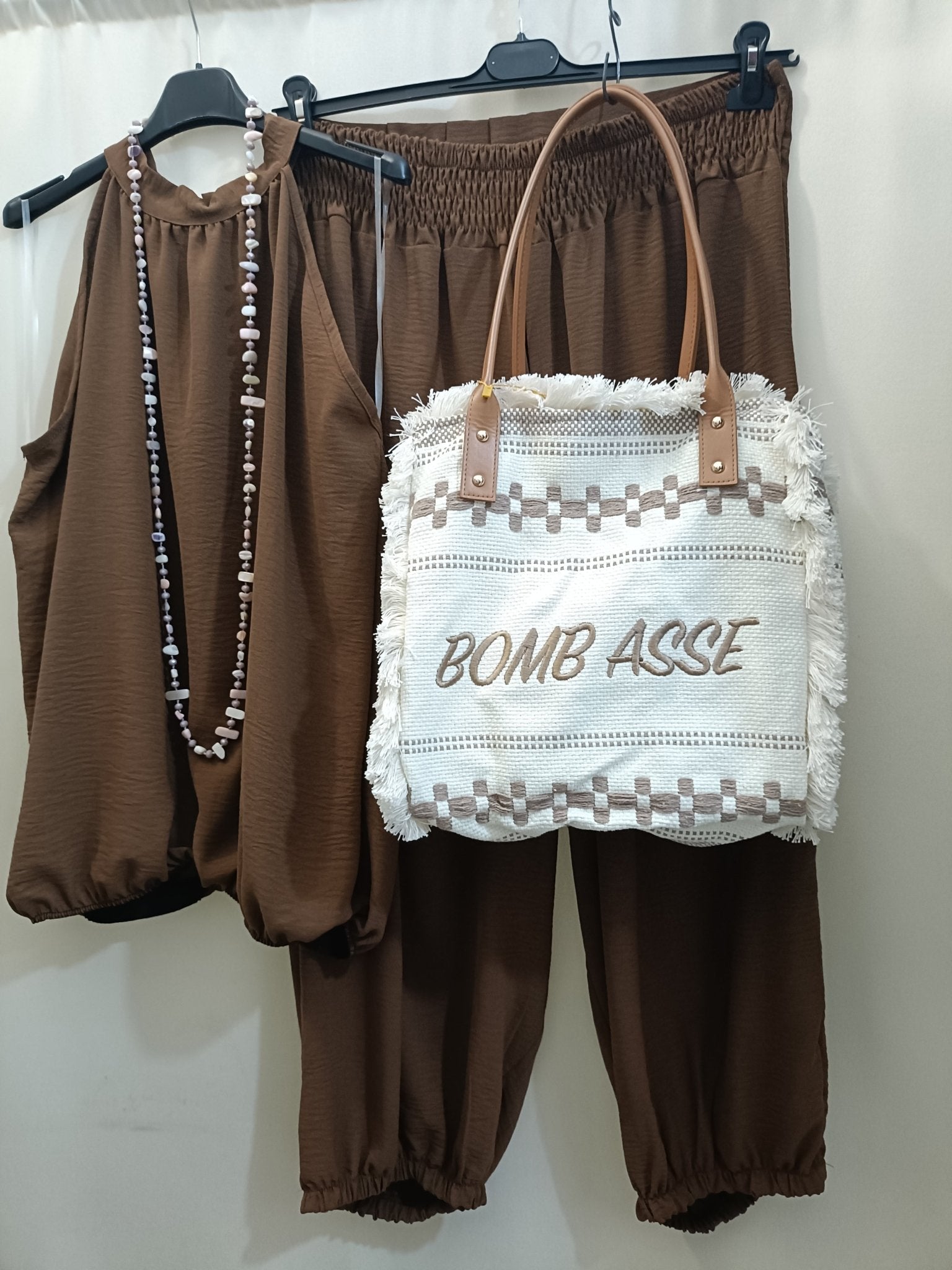 Completo coordinato top e pantalone Balloon Cioccolato taglie comode XL 4XL - Prima Fila Moda Curvy