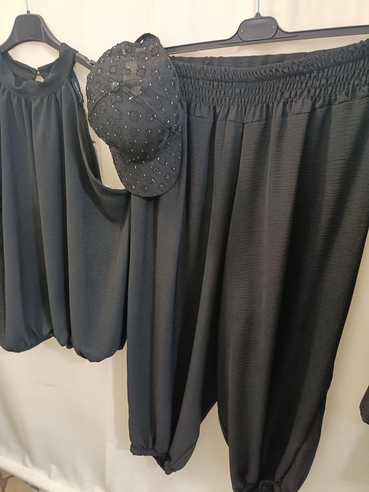 Completo coordinato top e pantalone Balloon Cioccolato taglie comode XL 4XL nero - Prima Fila Moda Curvy