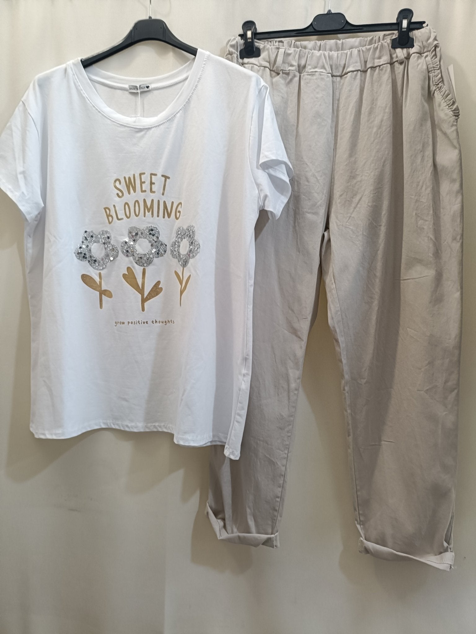 Coordinato Cotone t-shirt Pantalone in cotone lungo taglia unica XL 4XL - Prima Fila Moda Curvy