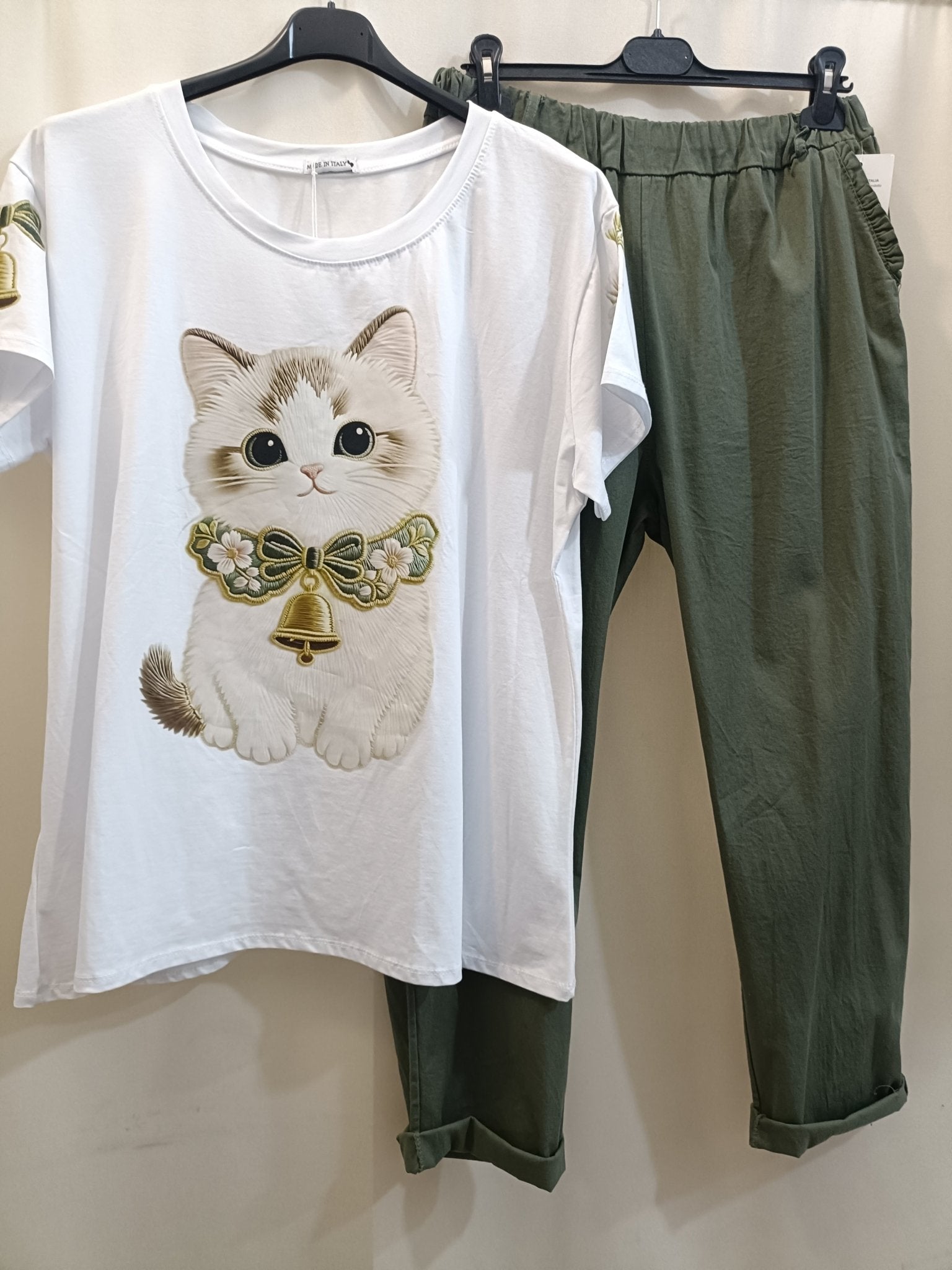 Coordinato Cotone t-shirt Pantalone in cotone lungo taglia unica XL 4XL - Prima Fila Moda Curvy