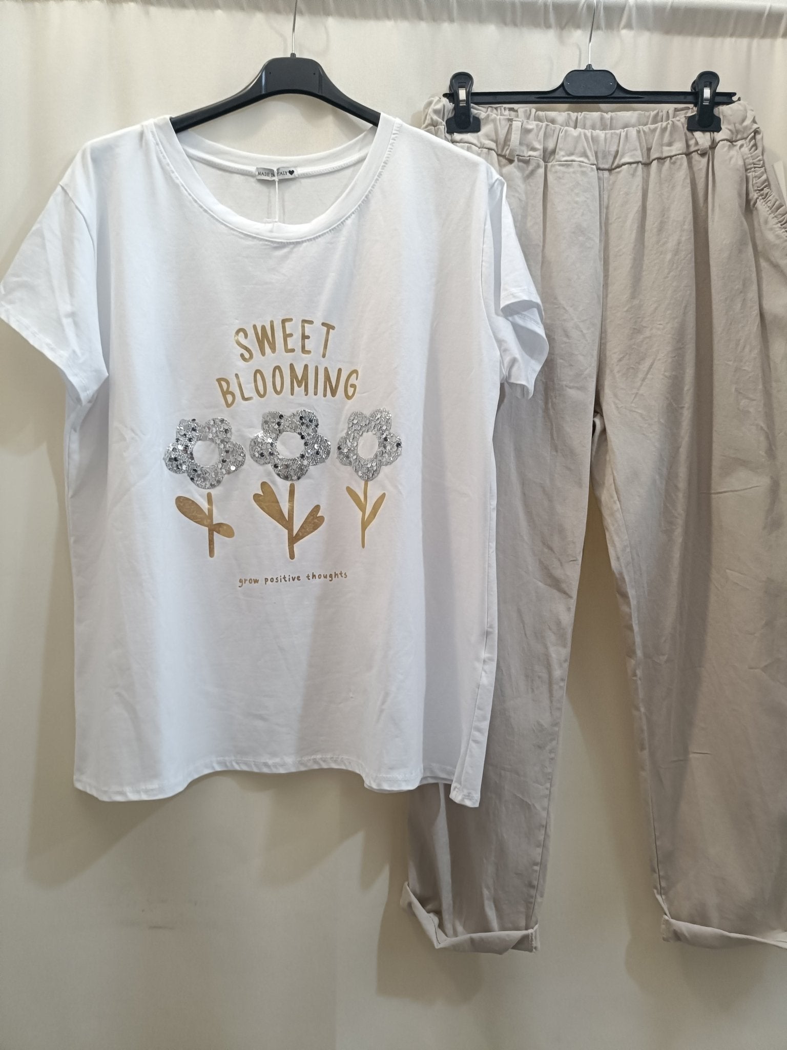 Coordinato Cotone t-shirt Pantalone in cotone lungo taglia unica XL 4XL - Prima Fila Moda Curvy