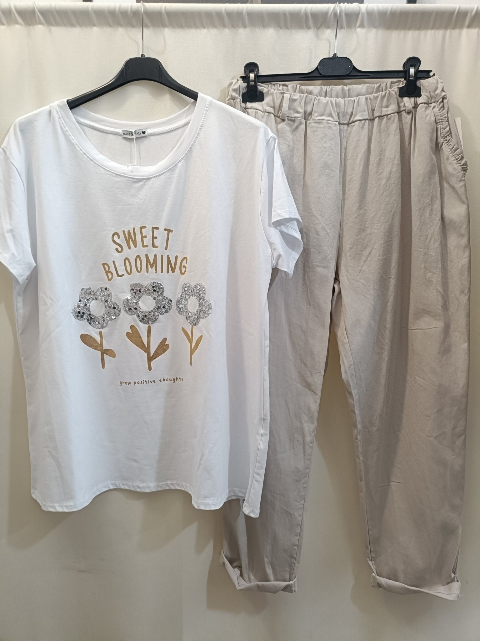 Coordinato Cotone t-shirt Pantalone in cotone lungo taglia unica XL 4XL - Prima Fila Moda Curvy