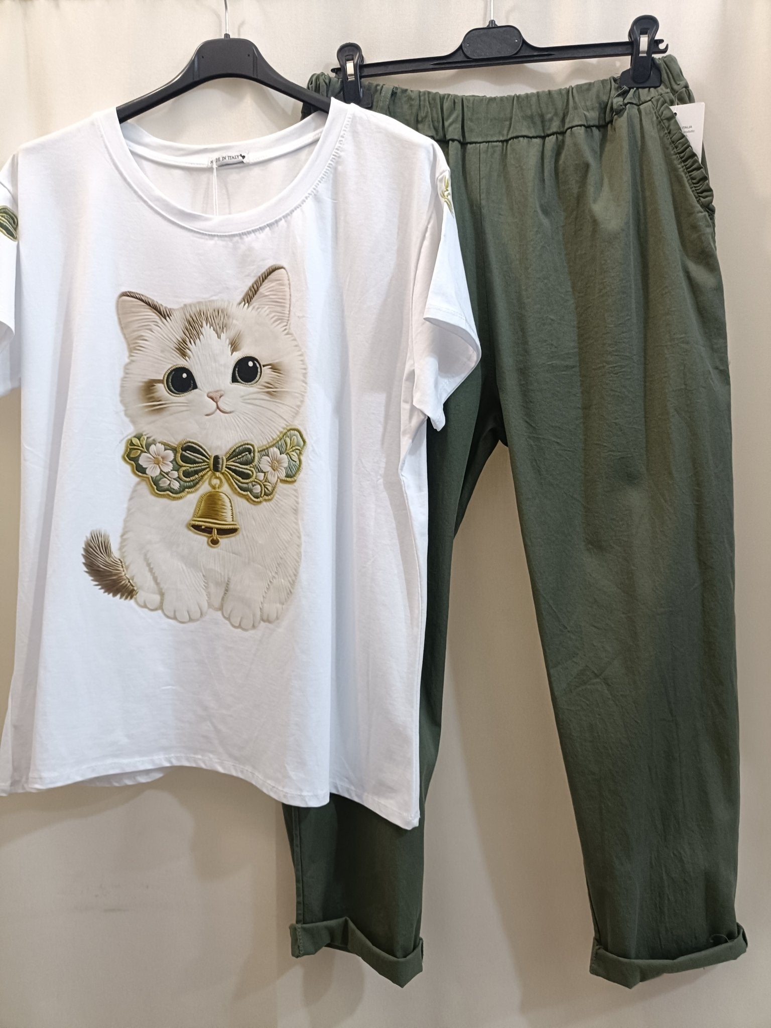 Coordinato Cotone t-shirt Pantalone in cotone lungo taglia unica XL 4XL - Prima Fila Moda Curvy