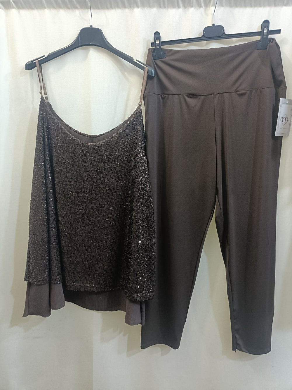 Coordinato Maxi top paillettes sbrilluccico curvy e Pantalone Lycra con fascione