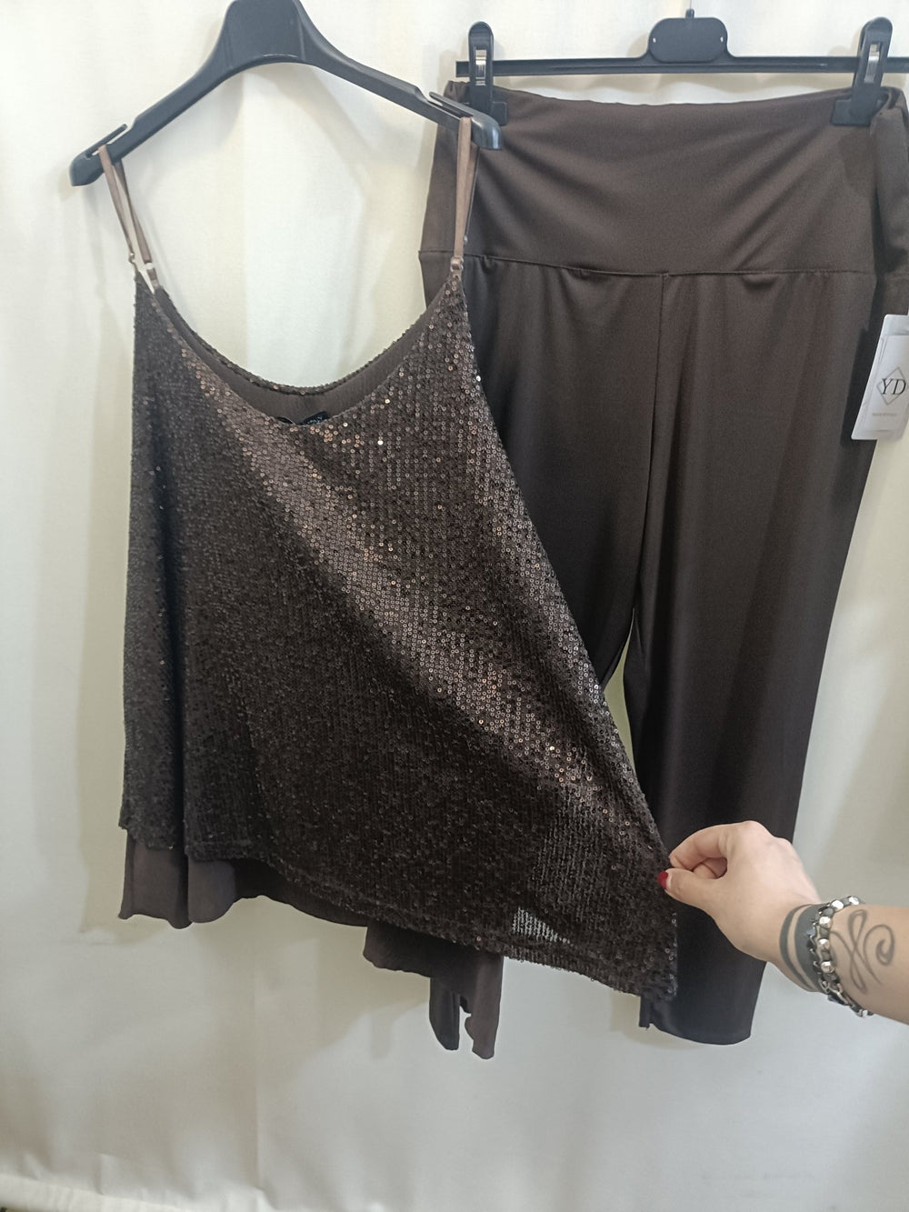 Coordinato Maxi top paillettes sbrilluccico curvy e Pantalone Lycra con fascione