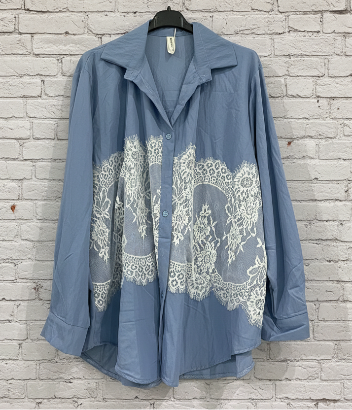 Maxi camicia denim leggero macramè curvy