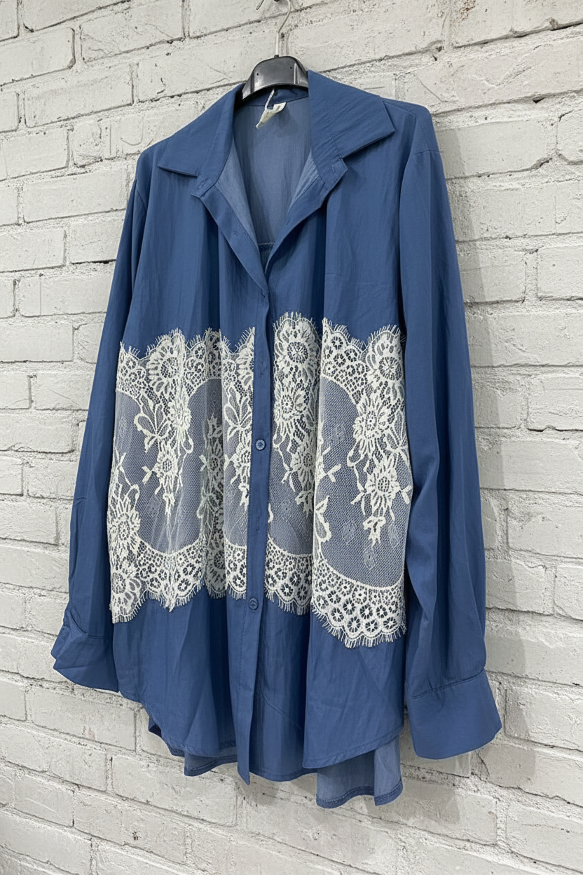 Maxi camicia denim leggero macramè curvy