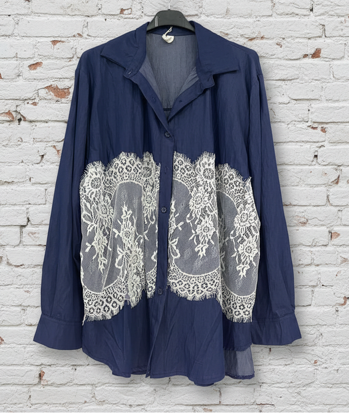 Maxi camicia denim leggero macramè curvy