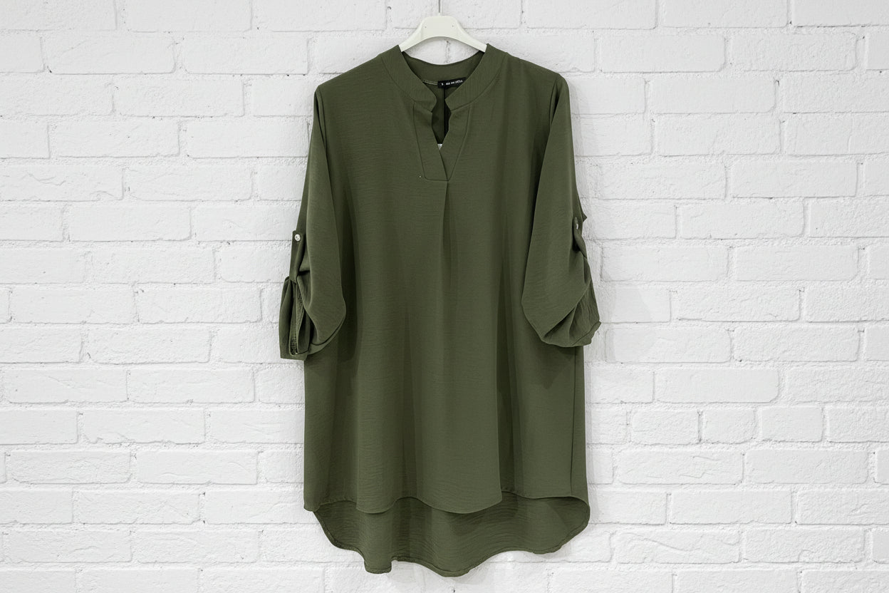 Maxi Camicia colletto coreana scollo V Bottoni gioiello - Prima Fila Moda Curvy