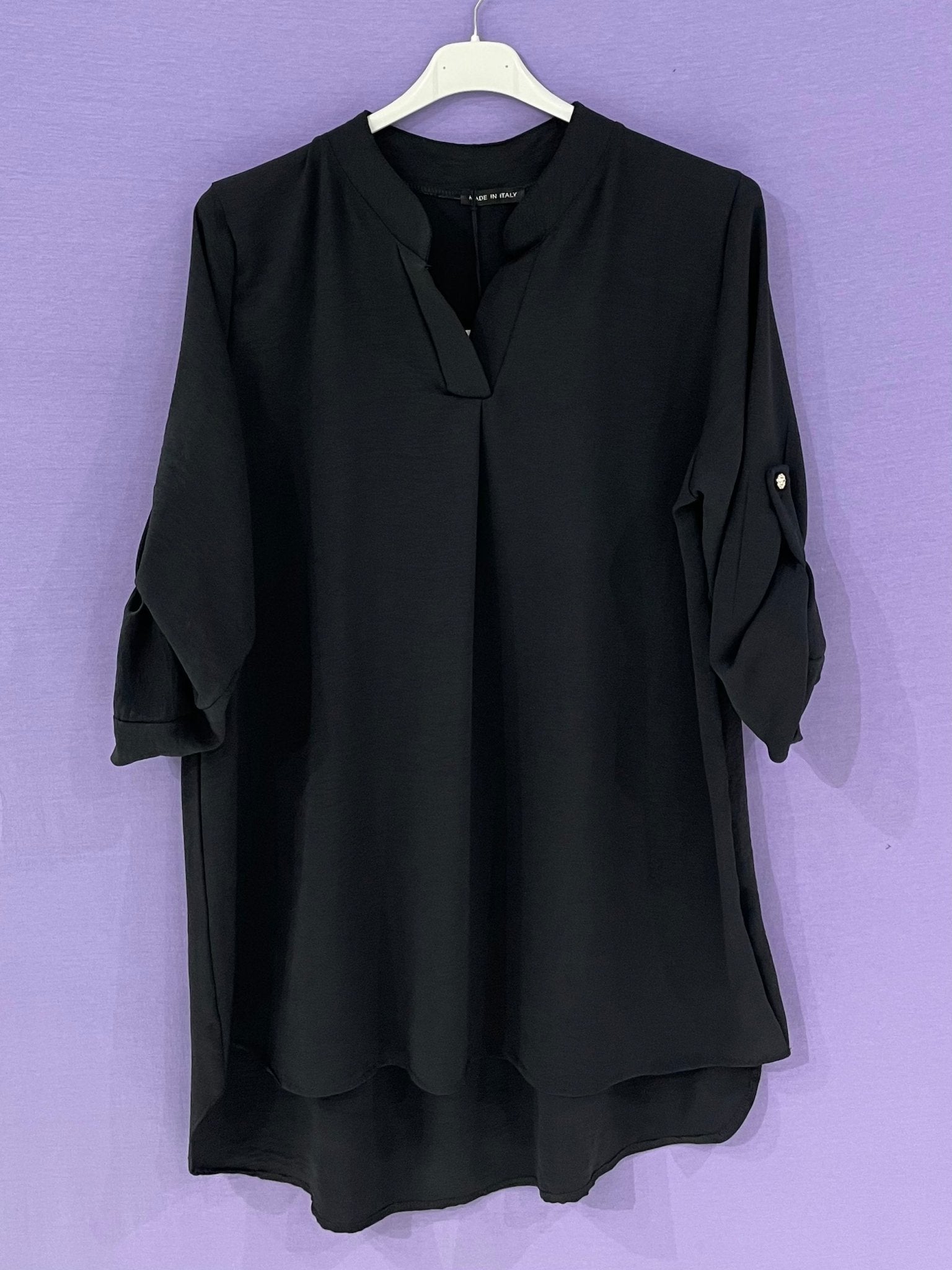 Maxi Camicia colletto coreana scollo V Bottoni gioiello - Prima Fila Moda Curvy