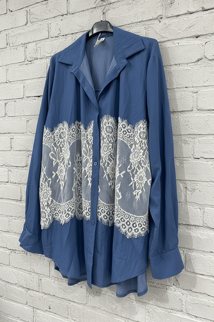 Maxi camicia denim leggero macramè curvy - Prima Fila Moda Curvy