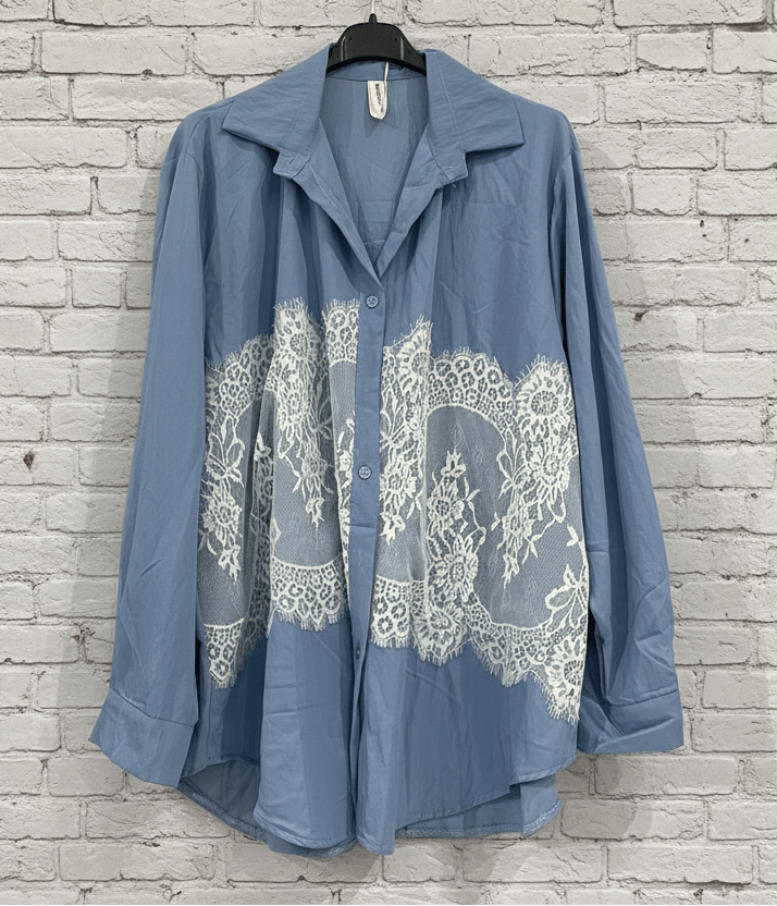 Maxi camicia denim leggero macramè curvy - Prima Fila Moda Curvy