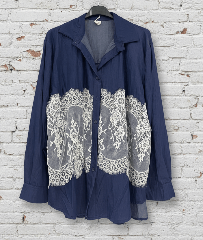 Maxi camicia denim leggero macramè curvy - Prima Fila Moda Curvy