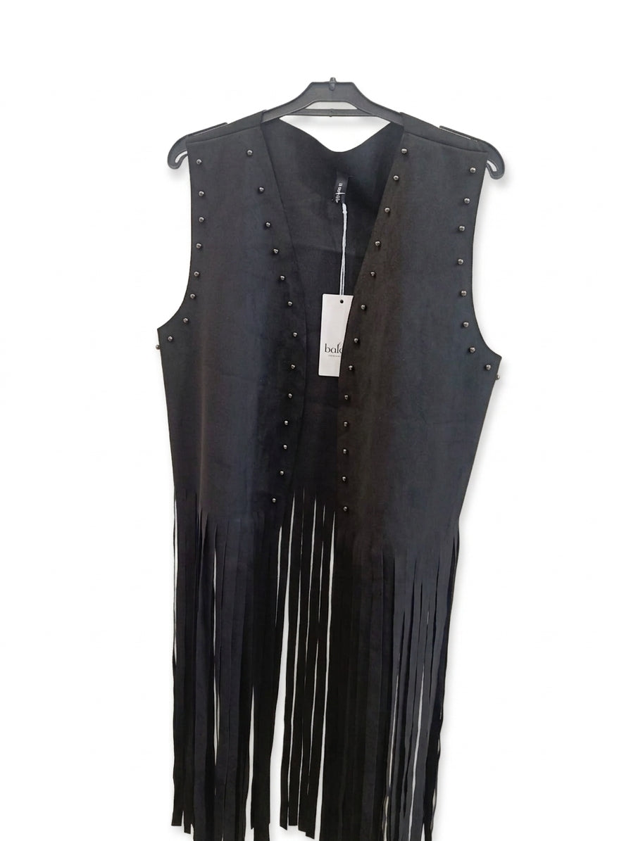 Maxi gilet con borchie e frange curvy