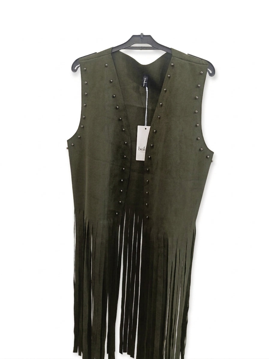 Maxi gilet con borchie e frange curvy