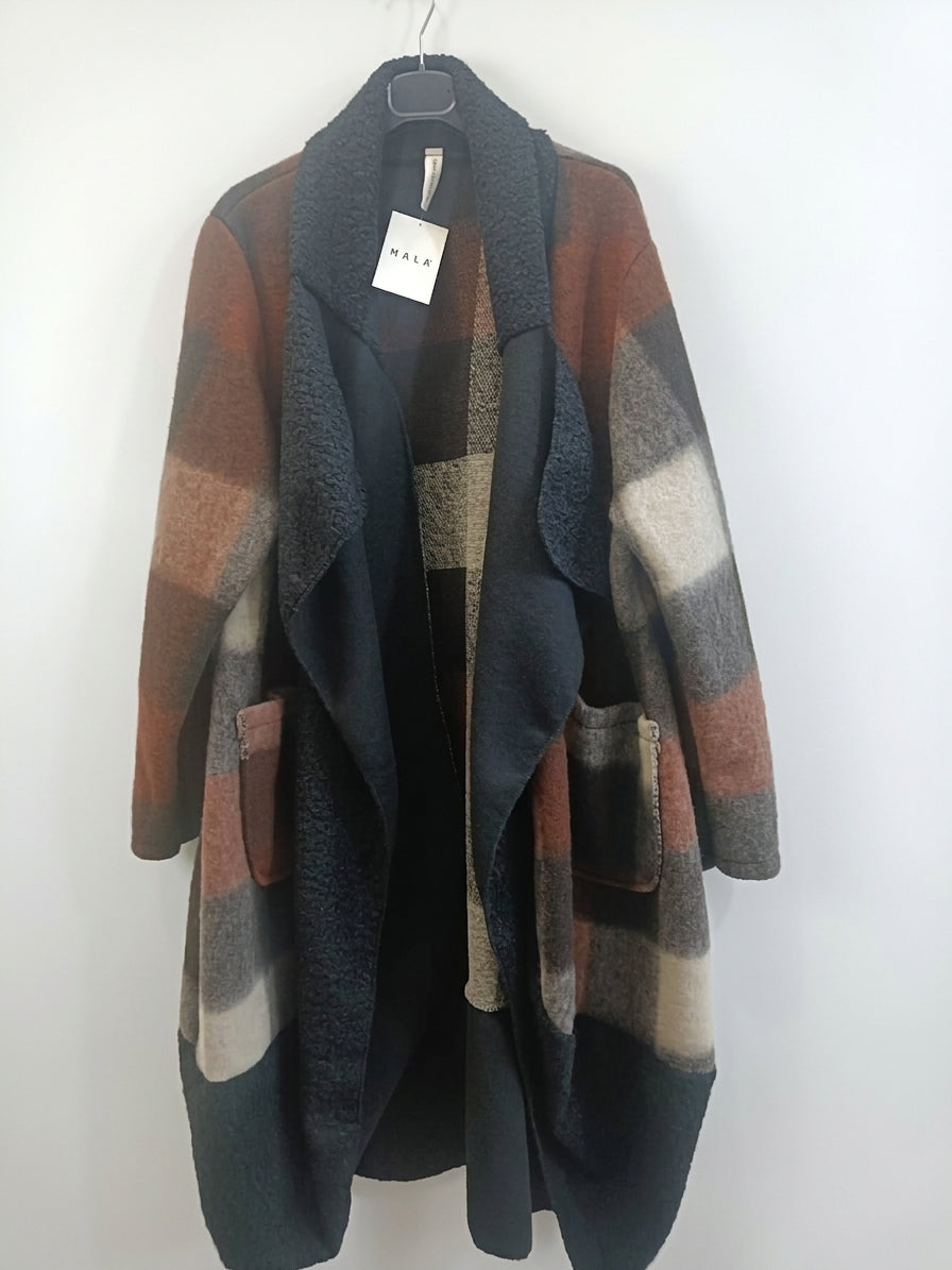 Maxi cappotto lana cotta fantasia tasconi curvy