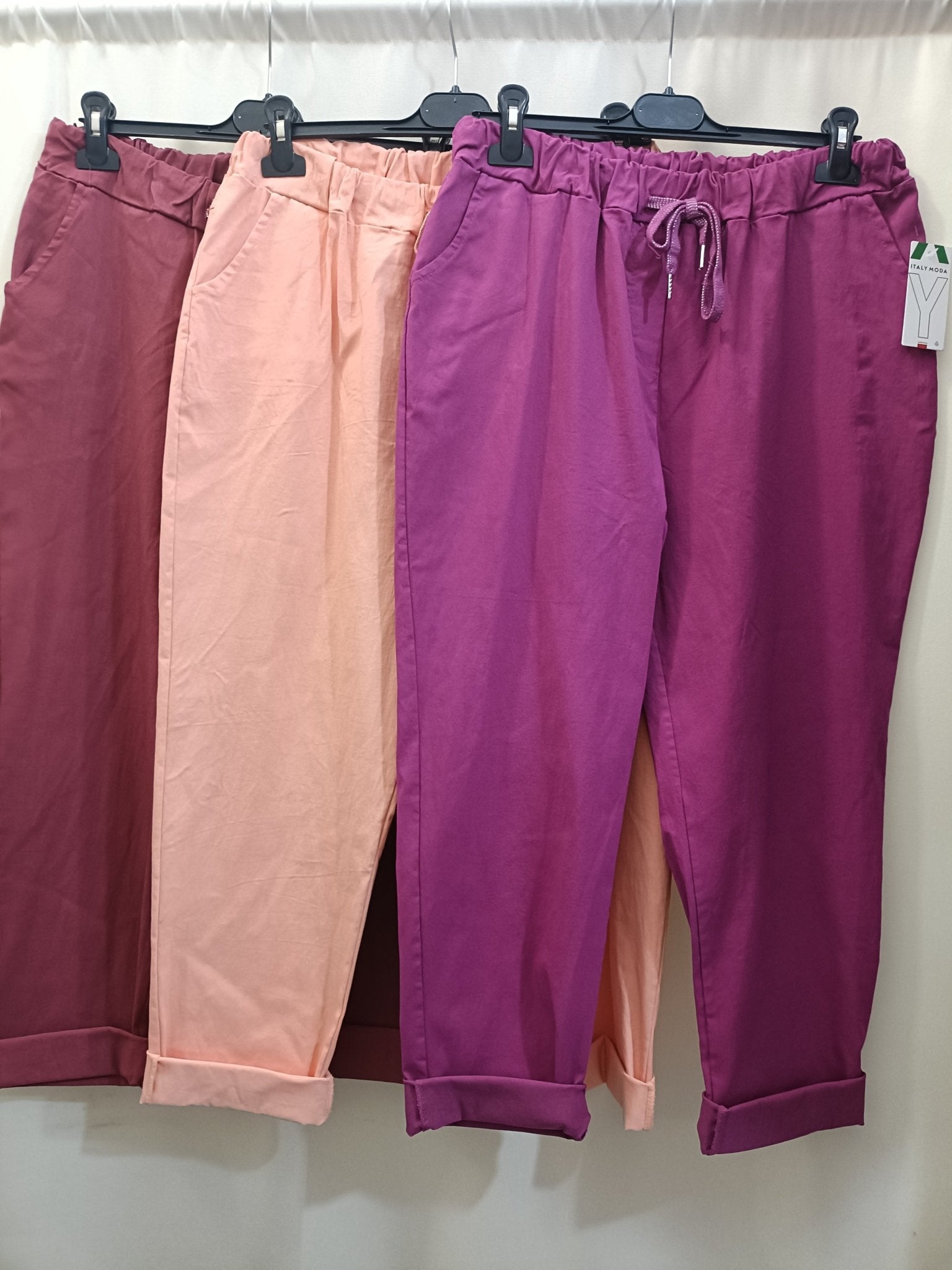 Pacchetto Colorato 3 paia di jeansetti limited edition curvy amaranto albicocca viola - taglie comode - Prima Fila Moda Curvy