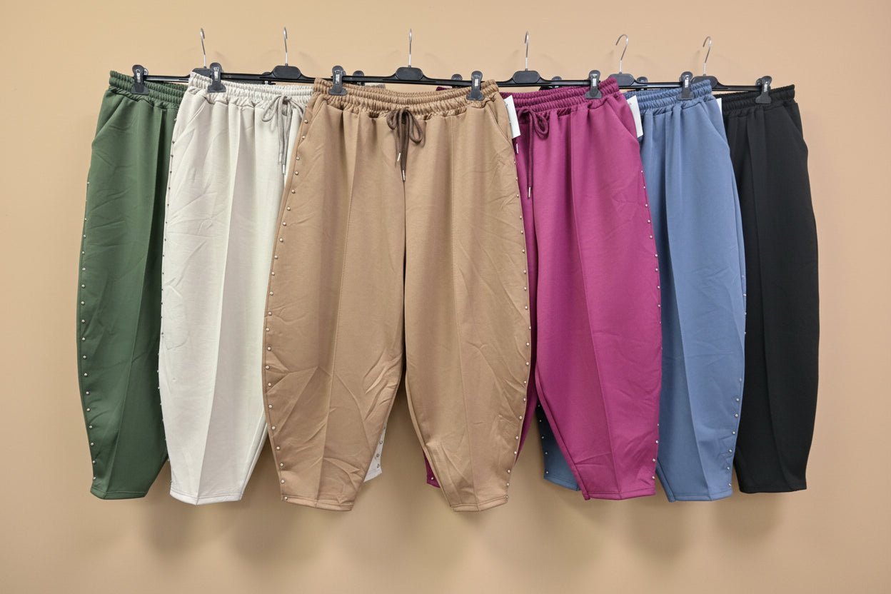 Pantalone con applicazioni taglie comode - laccio regolabile - Prima Fila Moda Curvy