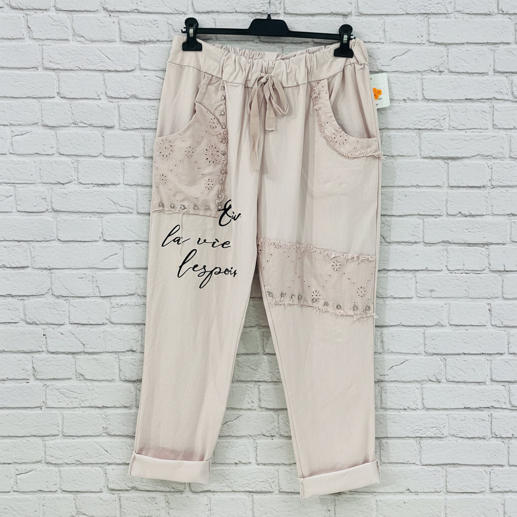 Pantalone laccio applicazioni macramè curvy - Prima Fila Moda Curvy